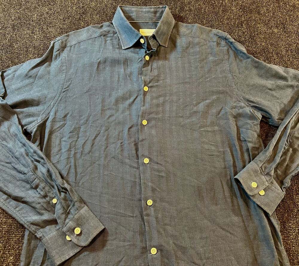 Jack Victor Men's LS Herringbone Button-Down Shirt, Cotton Cashmere Blend Large